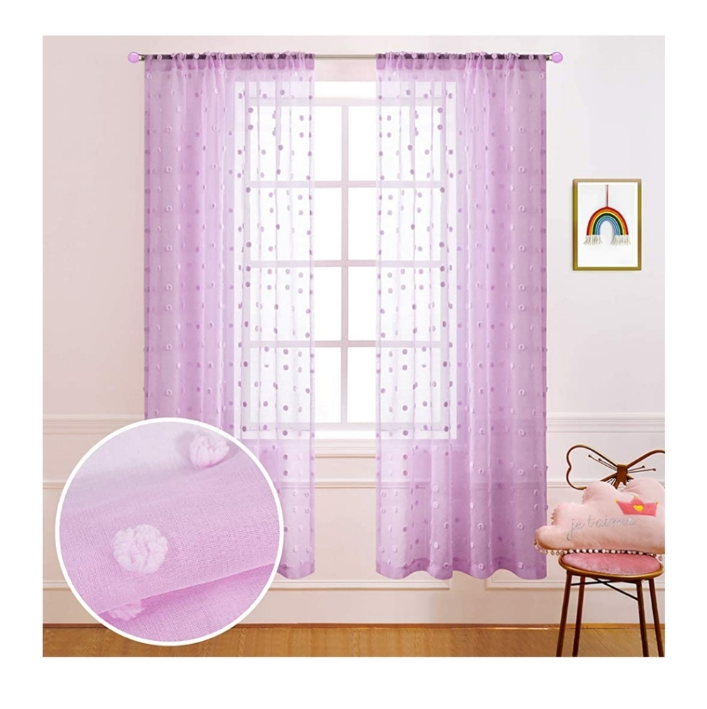 Pom-Pom Sheer Curtain Two Panels